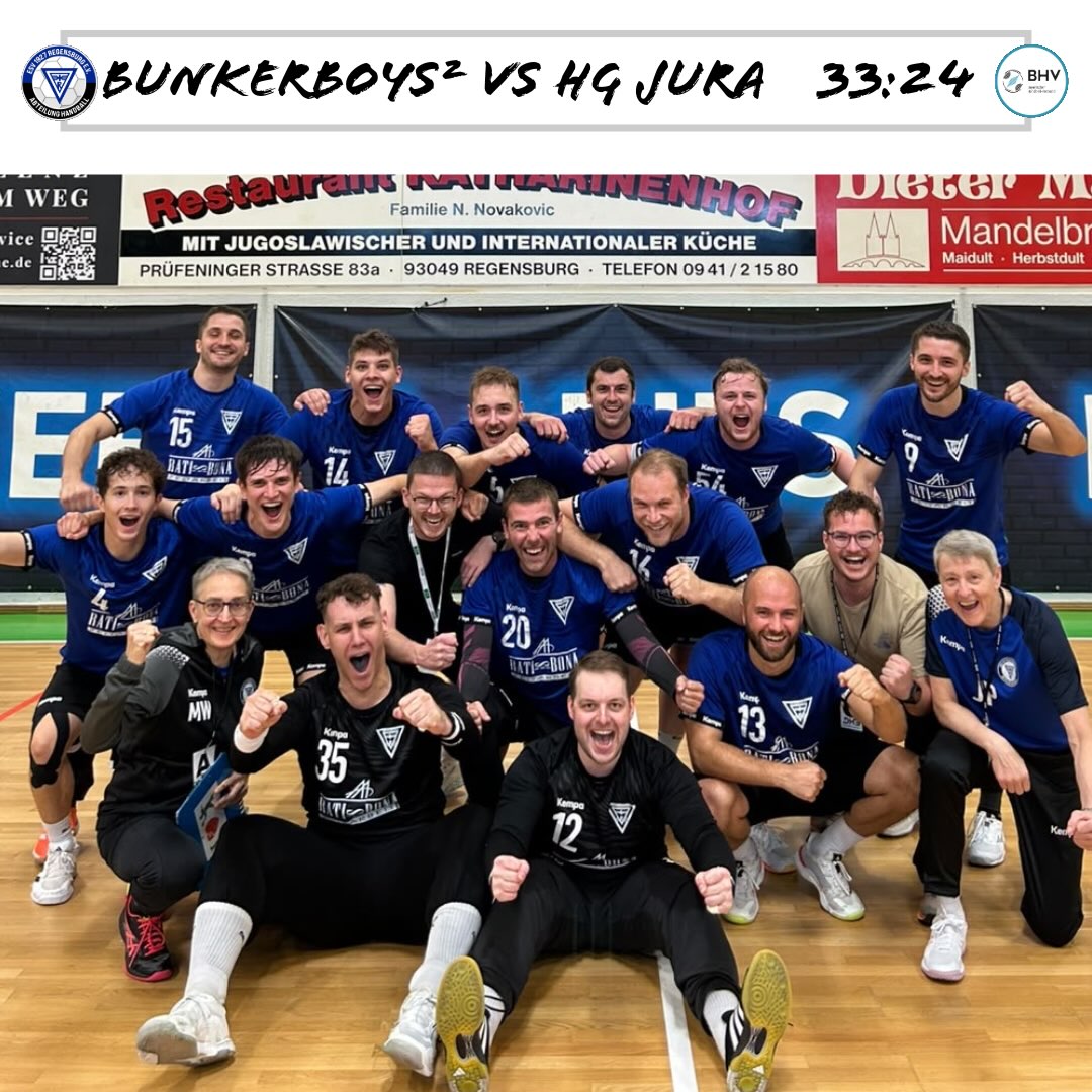 Heimsieg🚀

Zum Heimspielauftakt feiern die Bunkerboys² einen 33:24 Heimsieg gegen die HG Jura. 

#esv1927regensburg #handball #bunkerboys2 #heimsieg #2punkte
