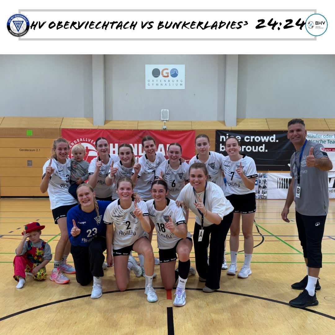 Unentschieden☝🏼

Auswärts beim HV Oberviechtach erkämpfen sich die Bunkerladies³ in letzter Sekunde ein 24:24 Unentschieden. 

#esv1927regensburg #handball #bunkerladies3 #unentschieden #1punkt